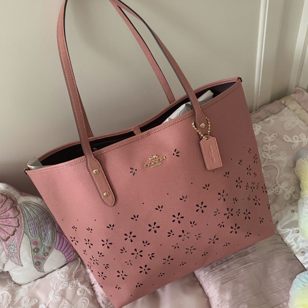 NWT Coach F28973 Leather City Tote Handbag Floral